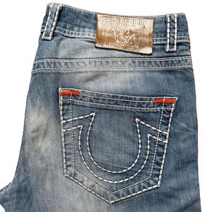 Vintage True Religion Relaxed Leg Jeans Size 38x32 White Stitching Distressed